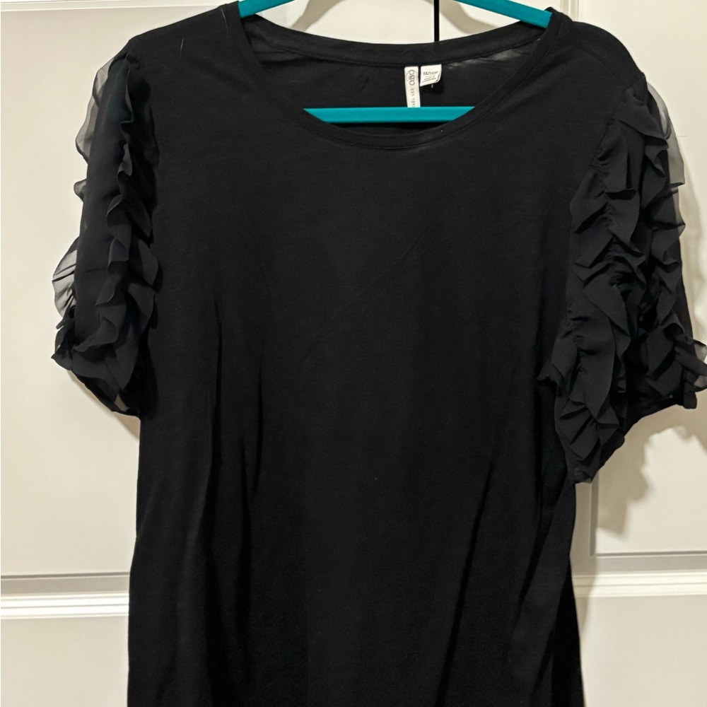 Cato Black Ruffled Short Sleeve Tee